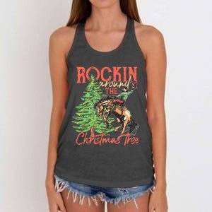 Funny Cow Horsing Rocking Around Christmas Tree Western Women's Knotted Racerback Tank