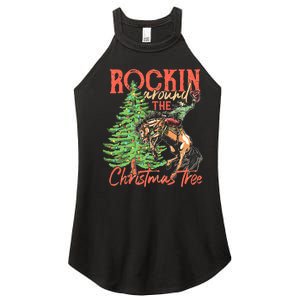 Funny Cow Horsing Rocking Around Christmas Tree Western Women's Perfect Tri Rocker Tank