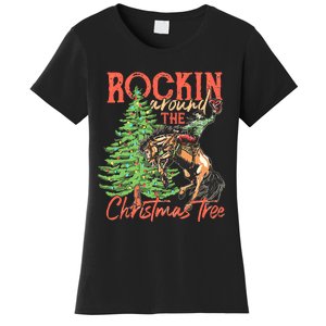 Funny Cow Horsing Rocking Around Christmas Tree Western Women's T-Shirt