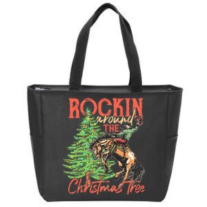 Funny Cow Horsing Rocking Around Christmas Tree Western Zip Tote Bag