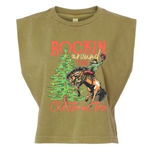 Funny Cow Horsing Rocking Around Christmas Tree Western Garment-Dyed Women's Muscle Tee