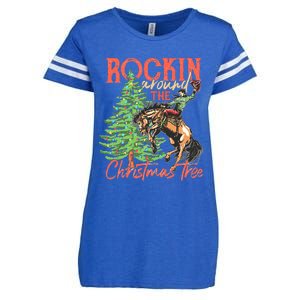 Funny Cow Horsing Rocking Around Christmas Tree Western Enza Ladies Jersey Football T-Shirt