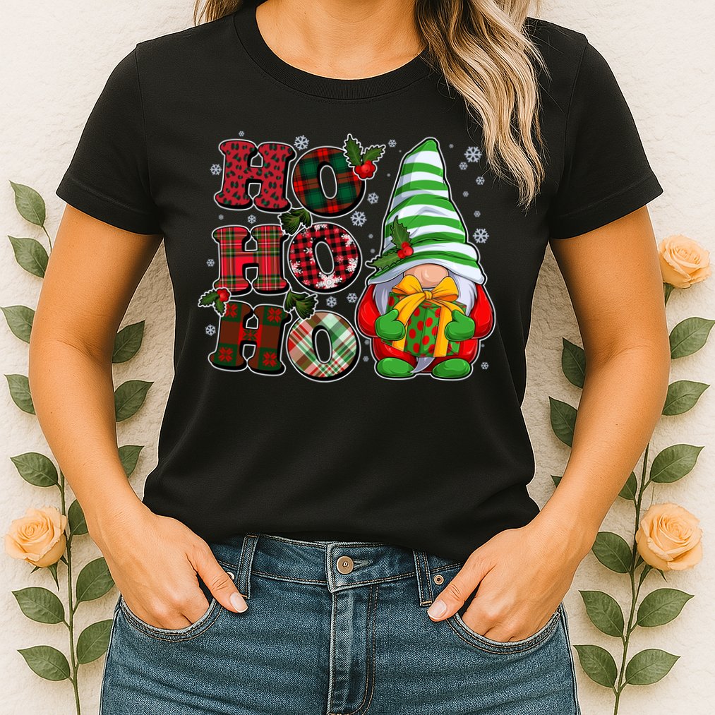 Funny Christmas Ho Ho Ho Gnome Womens T-Shirt