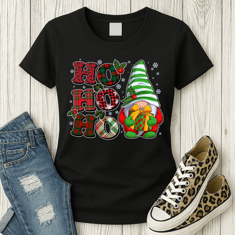 Funny Christmas Ho Ho Ho Gnome Womens T-Shirt
