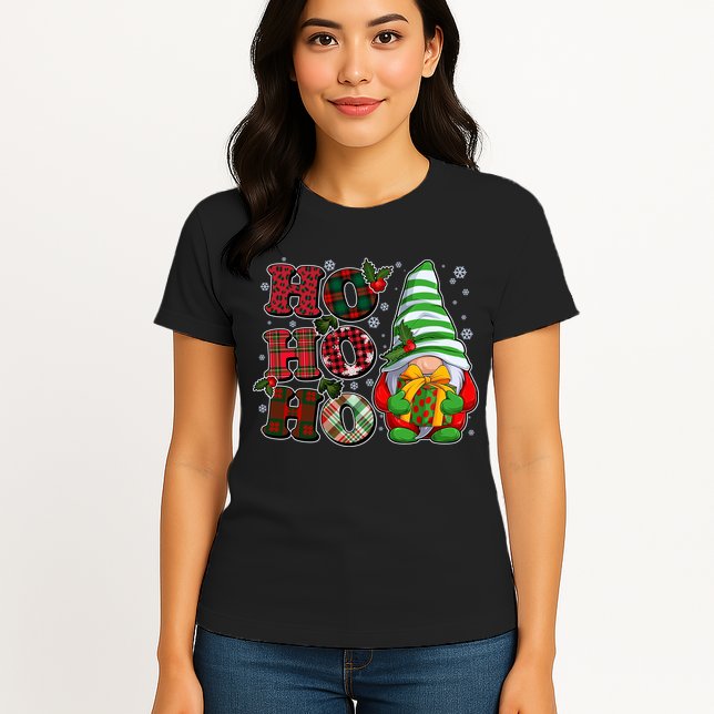Funny Christmas Ho Ho Ho Gnome Womens T-Shirt