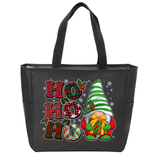 Funny Christmas Ho Ho Ho Gnome Zip Tote Bag