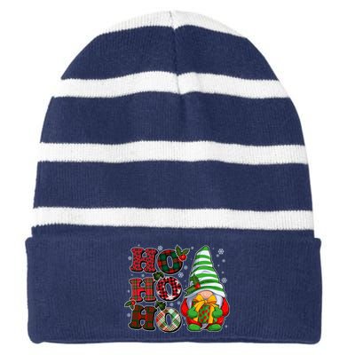 Funny Christmas Ho Ho Ho Gnome Striped Beanie with Solid Band