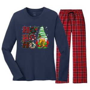 Funny Christmas Ho Ho Ho Gnome Women's Long Sleeve Flannel Pajama Set 