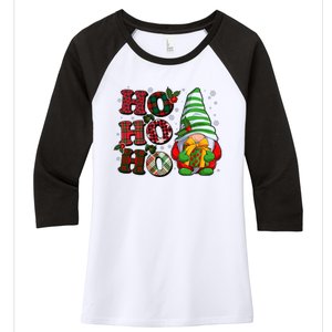 Funny Christmas Ho Ho Ho Gnome Women's Tri-Blend 3/4-Sleeve Raglan Shirt