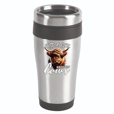 Funny Cute Highland Cow Just A Girl Who Loves Cows 16oz Travel Tumbler