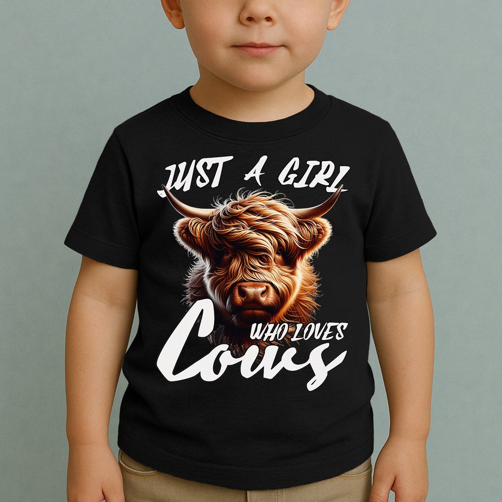 Funny Cute Highland Cow Just A Girl Who Loves Cows Toddler T-Shirt