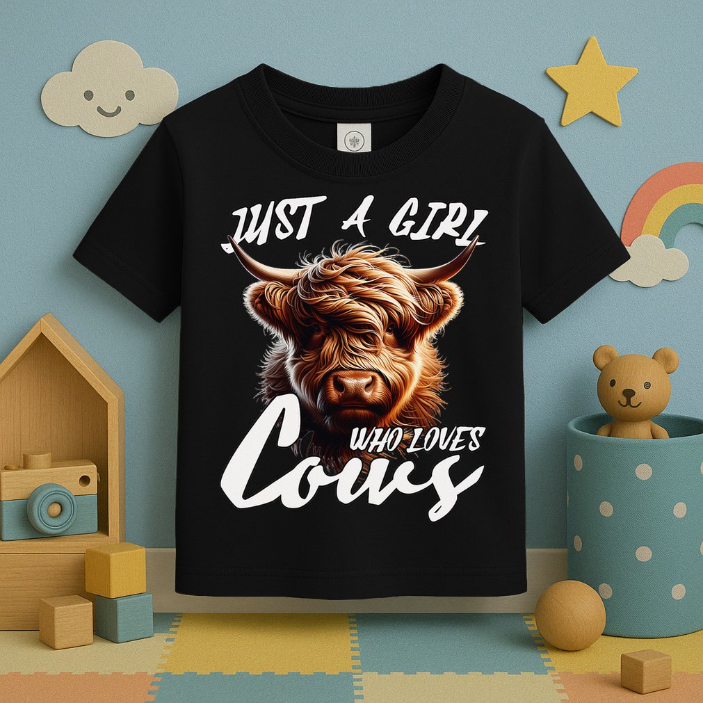 Funny Cute Highland Cow Just A Girl Who Loves Cows Toddler T-Shirt