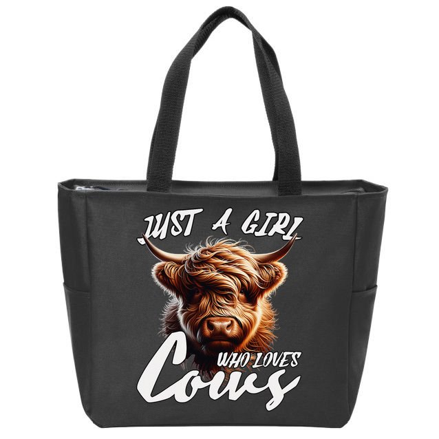Funny Cute Highland Cow Just A Girl Who Loves Cows Zip Tote Bag