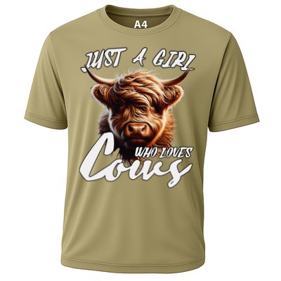 Funny Cute Highland Cow Just A Girl Who Loves Cows Cooling Performance Crew T-Shirt