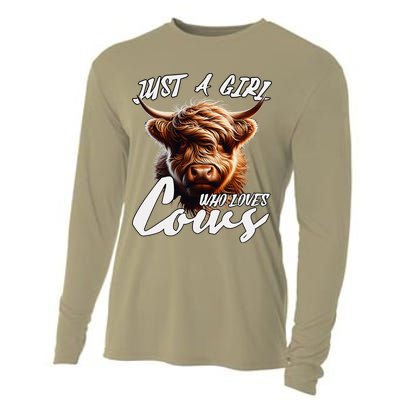 Funny Cute Highland Cow Just A Girl Who Loves Cows Cooling Performance Long Sleeve Crew