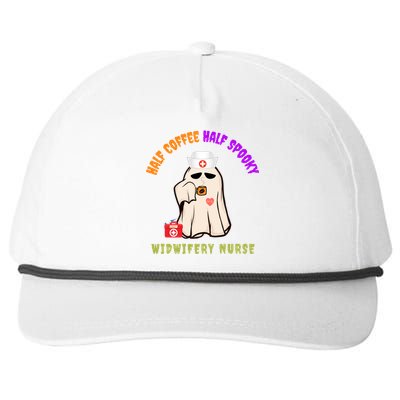 Funny Cute Half Coffee Half Spooky Halloween Midwife Nurse Gift Snapback Five-Panel Rope Hat