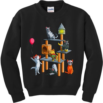 Funny Cat Horror Movies Cute Halloween For Cat Kitty Lovers Kids Sweatshirt