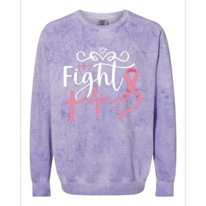 Fight Cross Heartbeat Pink Ribbon Breast Cancer Colorblast Crewneck Sweatshirt