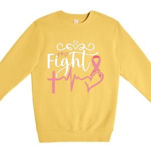 Fight Cross Heartbeat Pink Ribbon Breast Cancer Premium Crewneck Sweatshirt