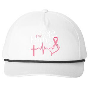 Fight Cross Heartbeat Pink Ribbon Breast Cancer Snapback Five-Panel Rope Hat