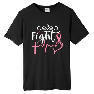 Fight Cross Heartbeat Pink Ribbon Breast Cancer Tall Fusion ChromaSoft Performance T-Shirt