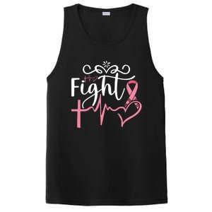 Fight Cross Heartbeat Pink Ribbon Breast Cancer PosiCharge Competitor Tank