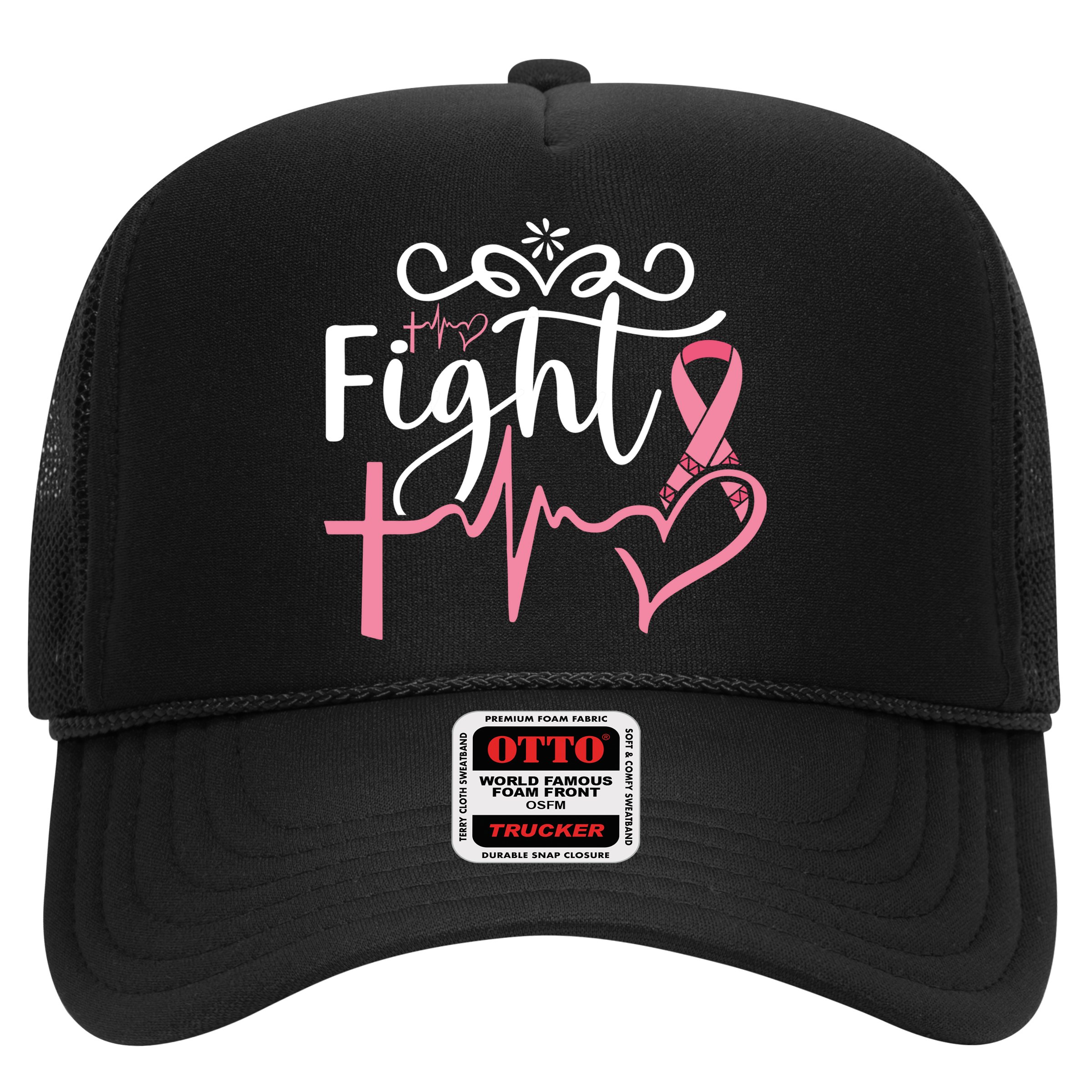 Fight Cross Heartbeat Pink Ribbon Breast Cancer Hat
