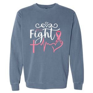 Fight Cross Heartbeat Pink Ribbon Breast Cancer Garment-Dyed Sweatshirt