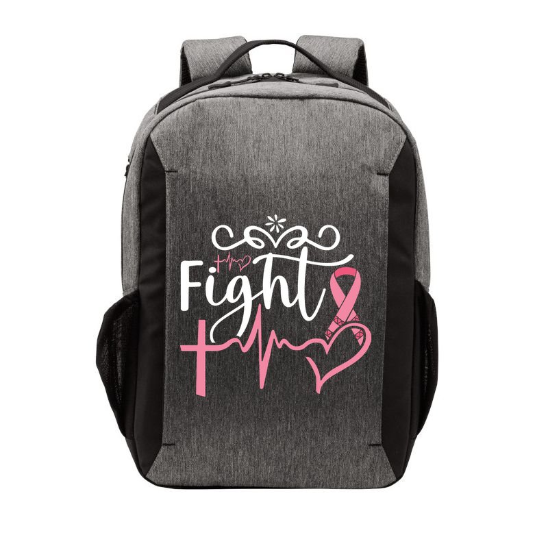 Fight Cross Heartbeat Pink Ribbon Breast Cancer Vector Backpack