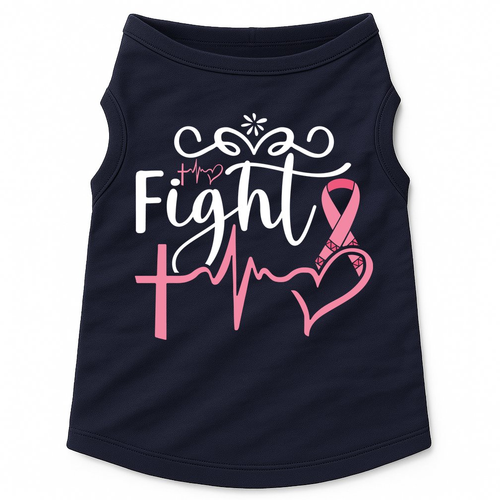 Fight Cross Heartbeat Pink Ribbon Breast Cancer Doggie Tank