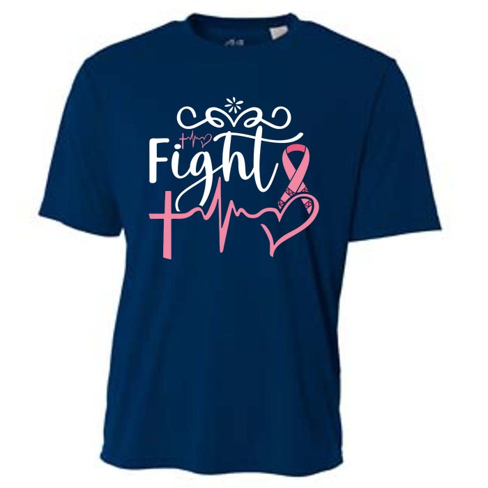 Fight Cross Heartbeat Pink Ribbon Breast Cancer Cooling Performance Crew T-Shirt