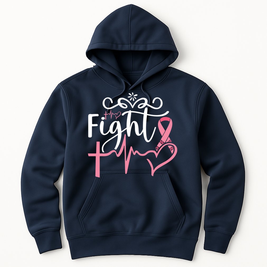 Fight Cross Heartbeat Pink Ribbon Breast Cancer Hoodie