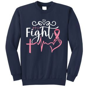 Fight Cross Heartbeat Pink Ribbon Breast Cancer Sweatshirt