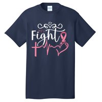 Fight Cross Heartbeat Pink Ribbon Breast Cancer Tall T-Shirt