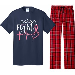 Fight Cross Heartbeat Pink Ribbon Breast Cancer Pajama Set