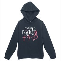 Fight Cross Heartbeat Pink Ribbon Breast Cancer Urban Pullover Hoodie