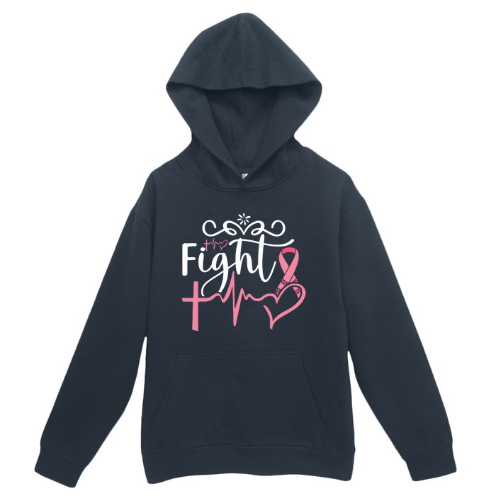 Fight Cross Heartbeat Pink Ribbon Breast Cancer Urban Pullover Hoodie