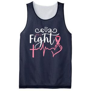 Fight Cross Heartbeat Pink Ribbon Breast Cancer Mesh Reversible Basketball Jersey Tank