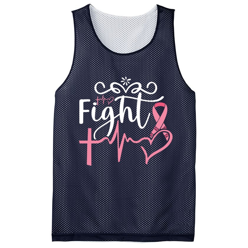 Fight Cross Heartbeat Pink Ribbon Breast Cancer Mesh Reversible Basketball Jersey Tank