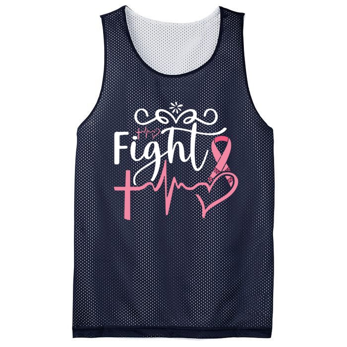 Fight Cross Heartbeat Pink Ribbon Breast Cancer Mesh Reversible Basketball Jersey Tank