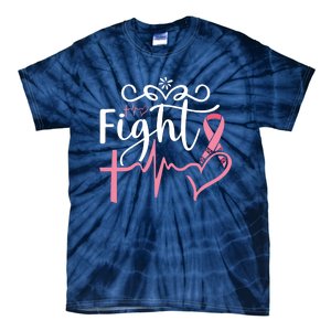 Fight Cross Heartbeat Pink Ribbon Breast Cancer Tie-Dye T-Shirt