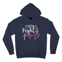 Fight Cross Heartbeat Pink Ribbon Breast Cancer Tall Hoodie