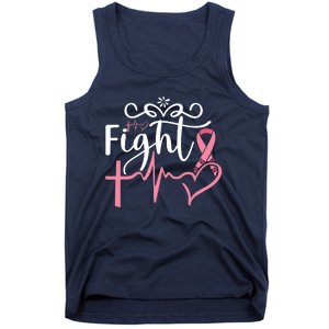 Fight Cross Heartbeat Pink Ribbon Breast Cancer Tank Top