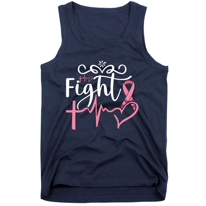 Fight Cross Heartbeat Pink Ribbon Breast Cancer Tank Top