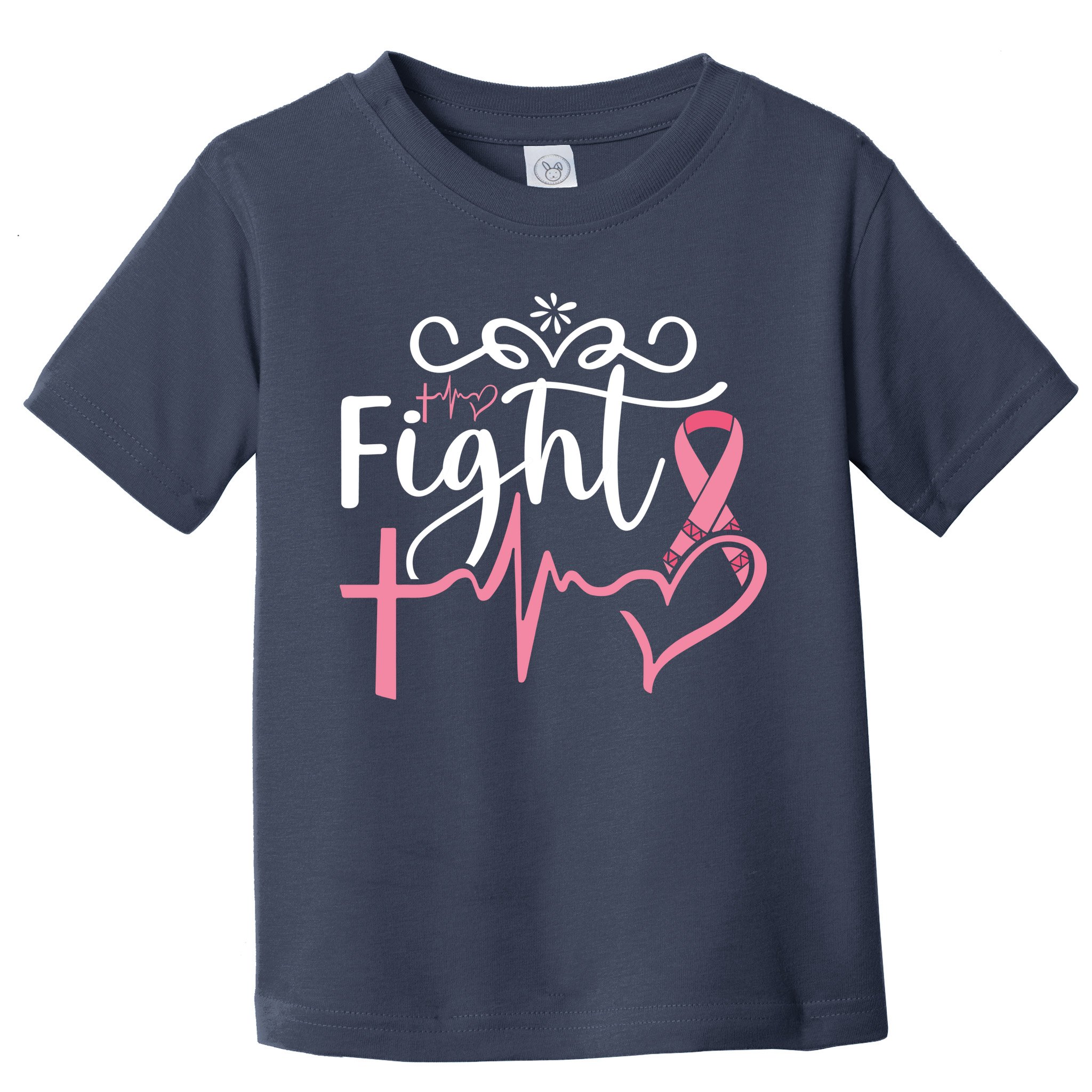 Fight Cross Heartbeat Pink Ribbon Breast Cancer Toddler T-Shirt