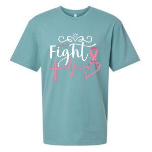 Fight Cross Heartbeat Pink Ribbon Breast Cancer Sueded Cloud Jersey T-Shirt