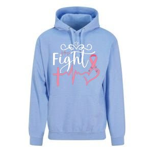 Fight Cross Heartbeat Pink Ribbon Breast Cancer Unisex Surf Hoodie