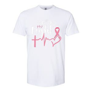 Fight Cross Heartbeat Pink Ribbon Breast Cancer Softstyle CVC T-Shirt