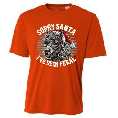 Funny Christmas Horse Saying Sorry Santa IVe Been Feral Cool Gift Cooling Performance Crew T-Shirt