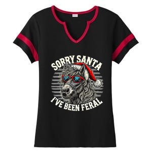 Funny Christmas Horse Saying Sorry Santa IVe Been Feral Cool Gift Ladies Halftime Notch Neck Tee